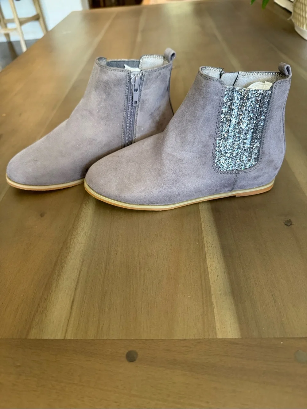 Yosi Samra Girls Gray Chelsea Boots with Silver Glitter Panels